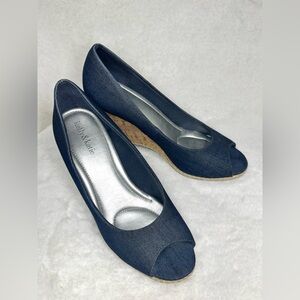 Kelly & Katie Denim “Alanis” Cork Wedge Espadrilles Size 10